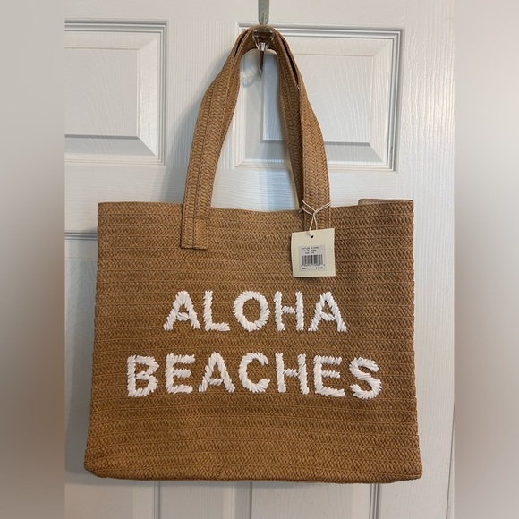 NWT Sol And Mer, Aloha Beaches Braided Straw Tote, Tan - Picture 2 of 9